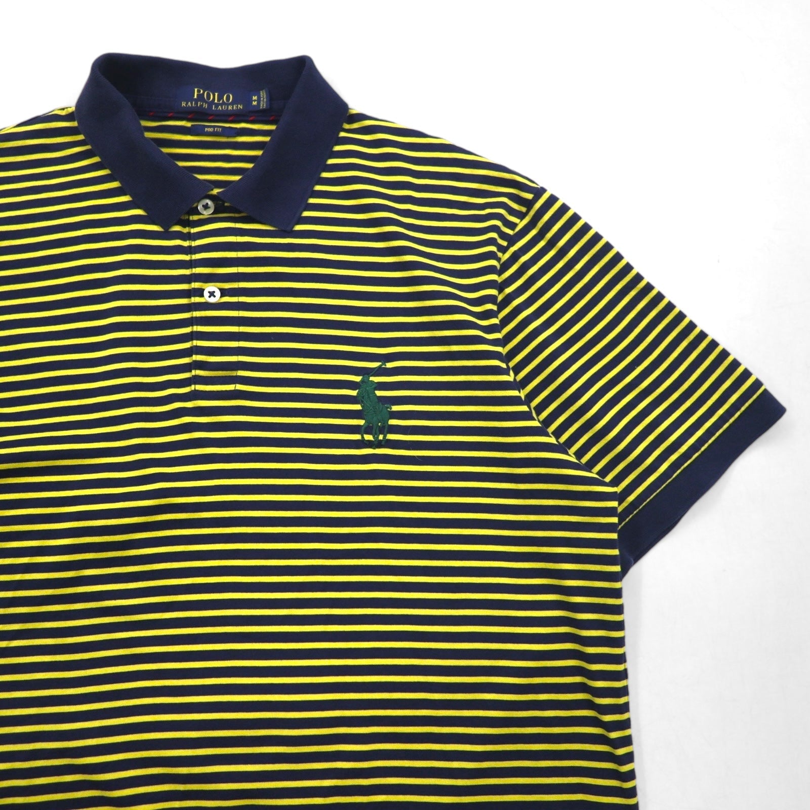 POLO RALPH LAUREN Polo a righe in cotone Pima M Giallo Navy con ricamo a cavallo PRO FIT
