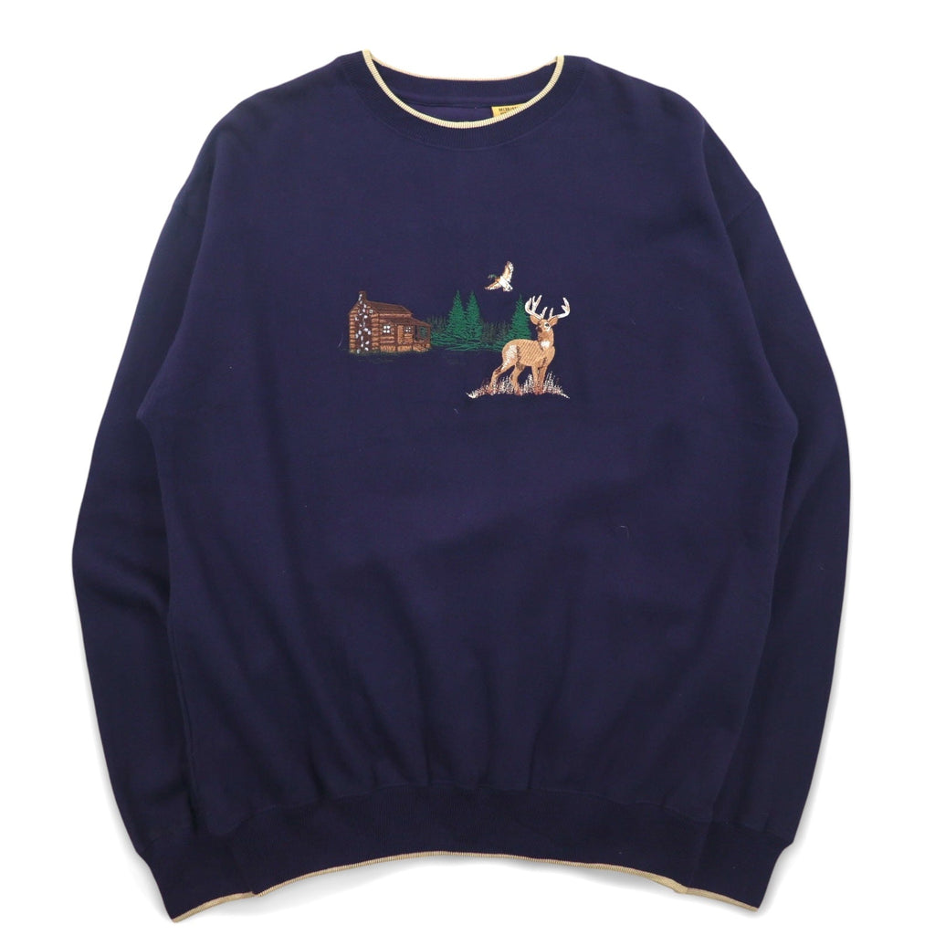90年代 FIELD TASTED by OUTDOOR LIFE スウェット XL ネイビー コットン 裏起毛 刺繍 アニマル パキ綿