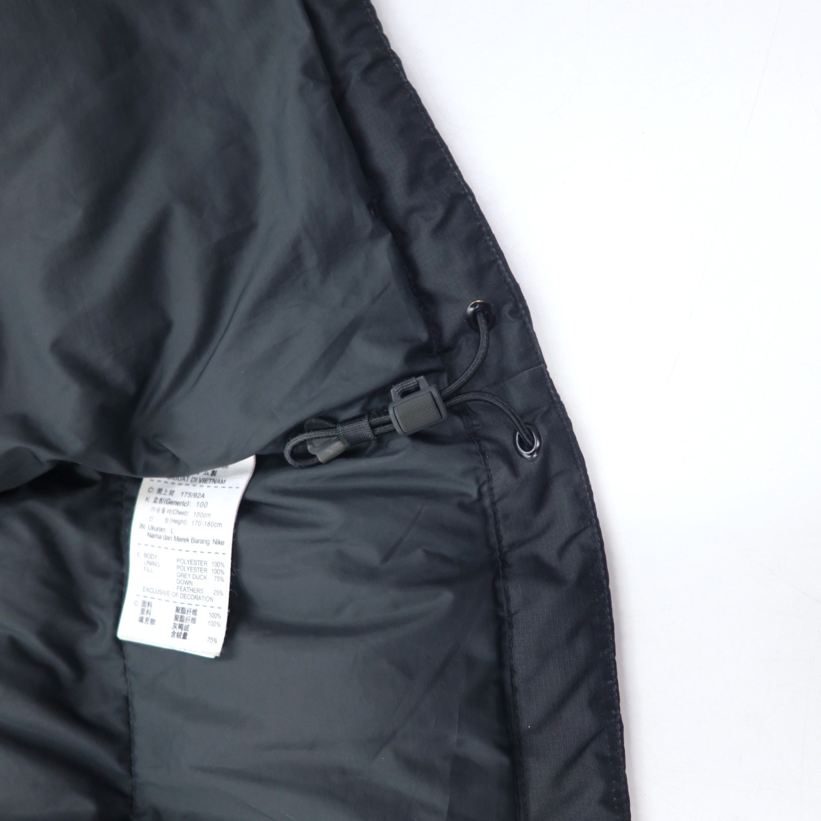 NIKE Giacca piumino staccabile 550 fill power taglia L nero doppia cerniera coulisse 546051-010