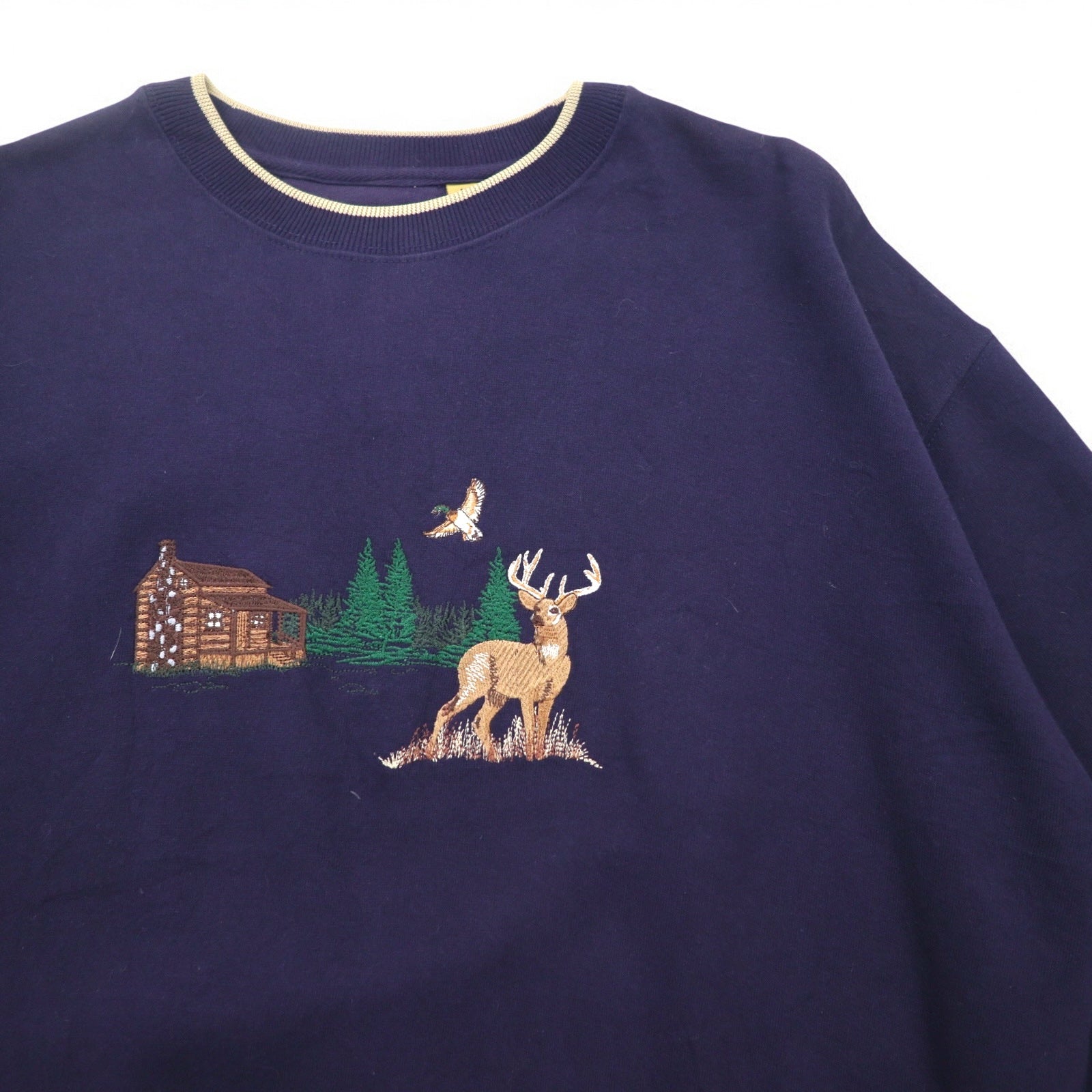 Anni '90 FIELD TASTED by OUTDOOR LIFE felpa XL blu navy cotone interno felpato ricamo animale Pak cotton