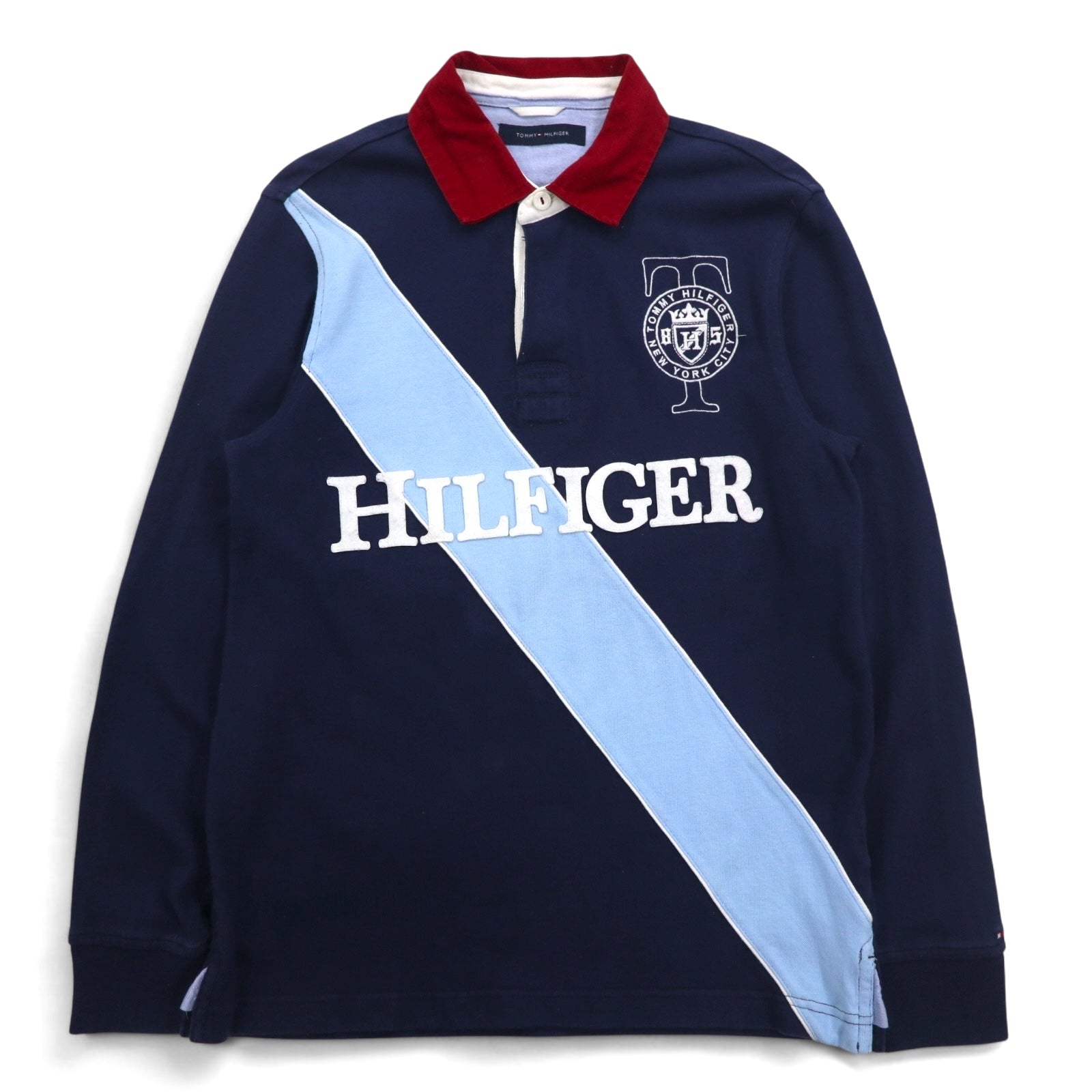 TOMMY HILFIGER Oversize Polo Rugby M Blu Navy Cotone con Ricamo Logo Stemma