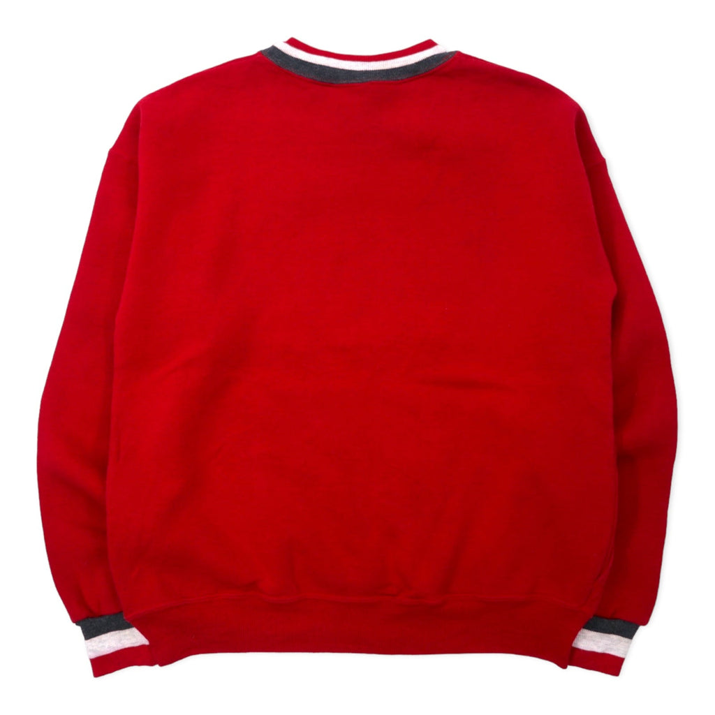 Velva Sheen Made in USA Anni '90 Felpa con scollo a V, bordi a costine, colore rosso, in cotone garzato, Chipinaw