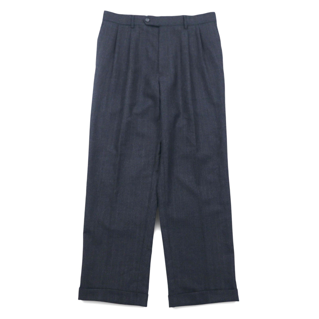 Anni '90 JOS.A.BANK Pantaloni larghi in lana a quadri grigi con pieghe e bottoni per bretelle Taglia M