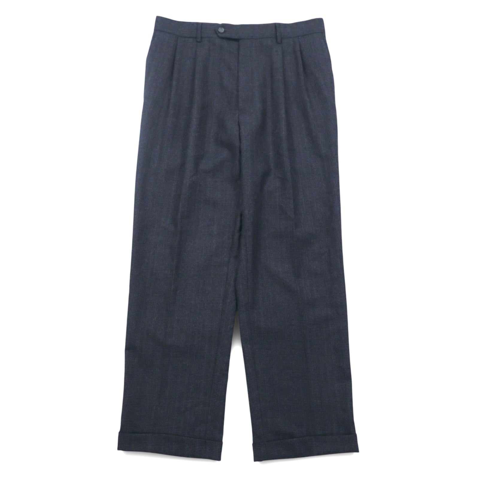 Anni '90 JOS.A.BANK Pantaloni larghi in lana a quadri grigi con pieghe e bottoni per bretelle Taglia M