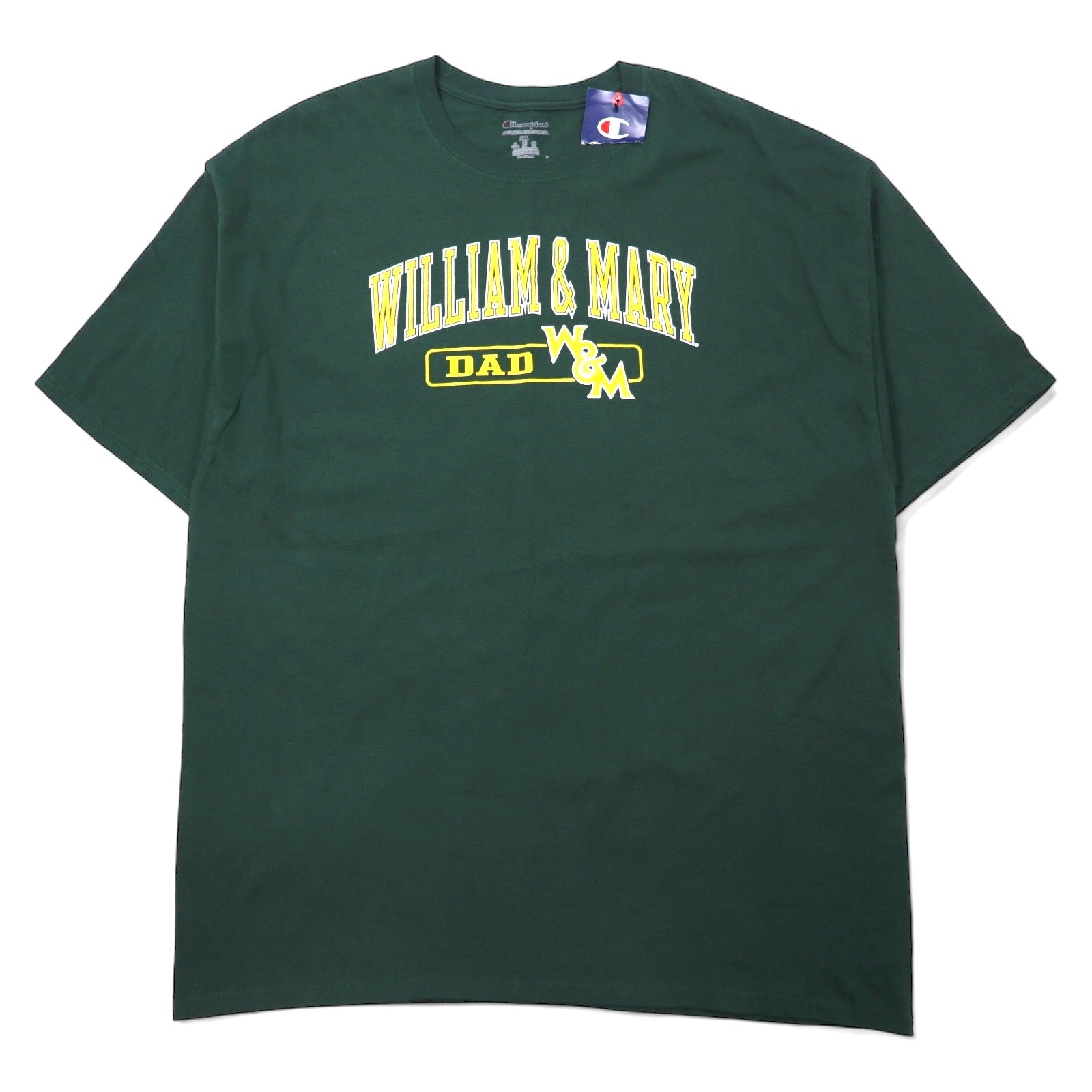 Champion T-shirt stampa college 2XL verde cotone WILLIAM & MARY oversize Prodotto a El Salvador Articolo nuovo con etichette