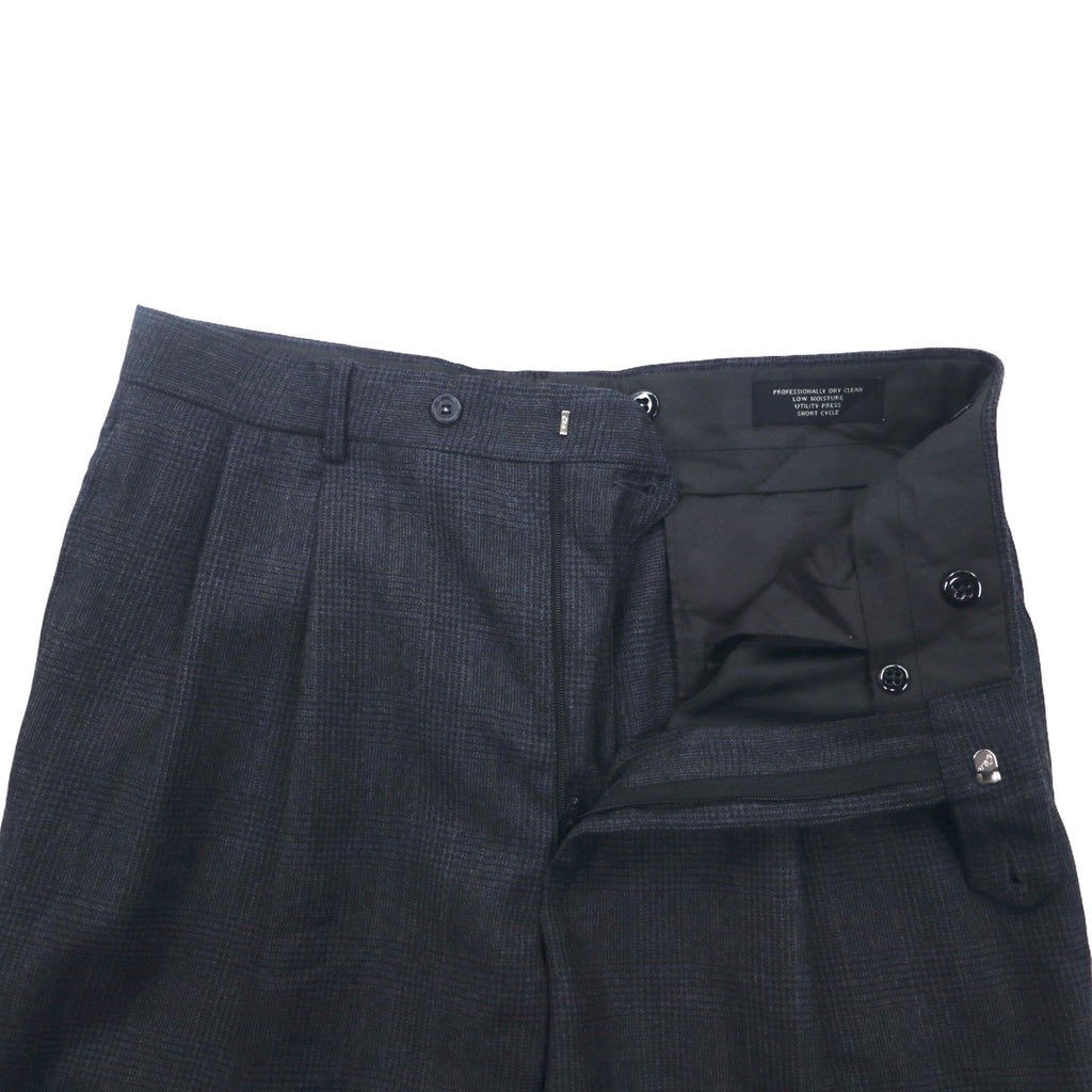 Anni '90 JOS.A.BANK Pantaloni larghi in lana a quadri grigi con pieghe e bottoni per bretelle Taglia M