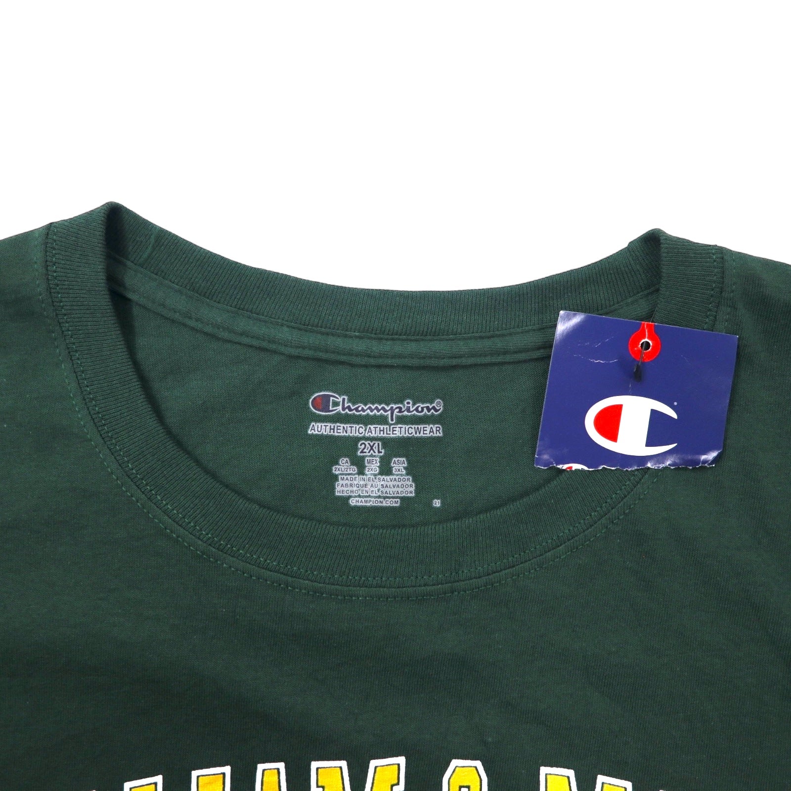 Champion T-shirt stampa college 2XL verde cotone WILLIAM & MARY oversize Prodotto a El Salvador Articolo nuovo con etichette