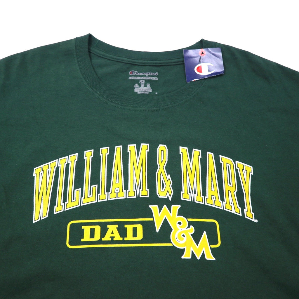 Champion T-shirt stampa college 2XL verde cotone WILLIAM & MARY oversize Prodotto a El Salvador Articolo nuovo con etichette