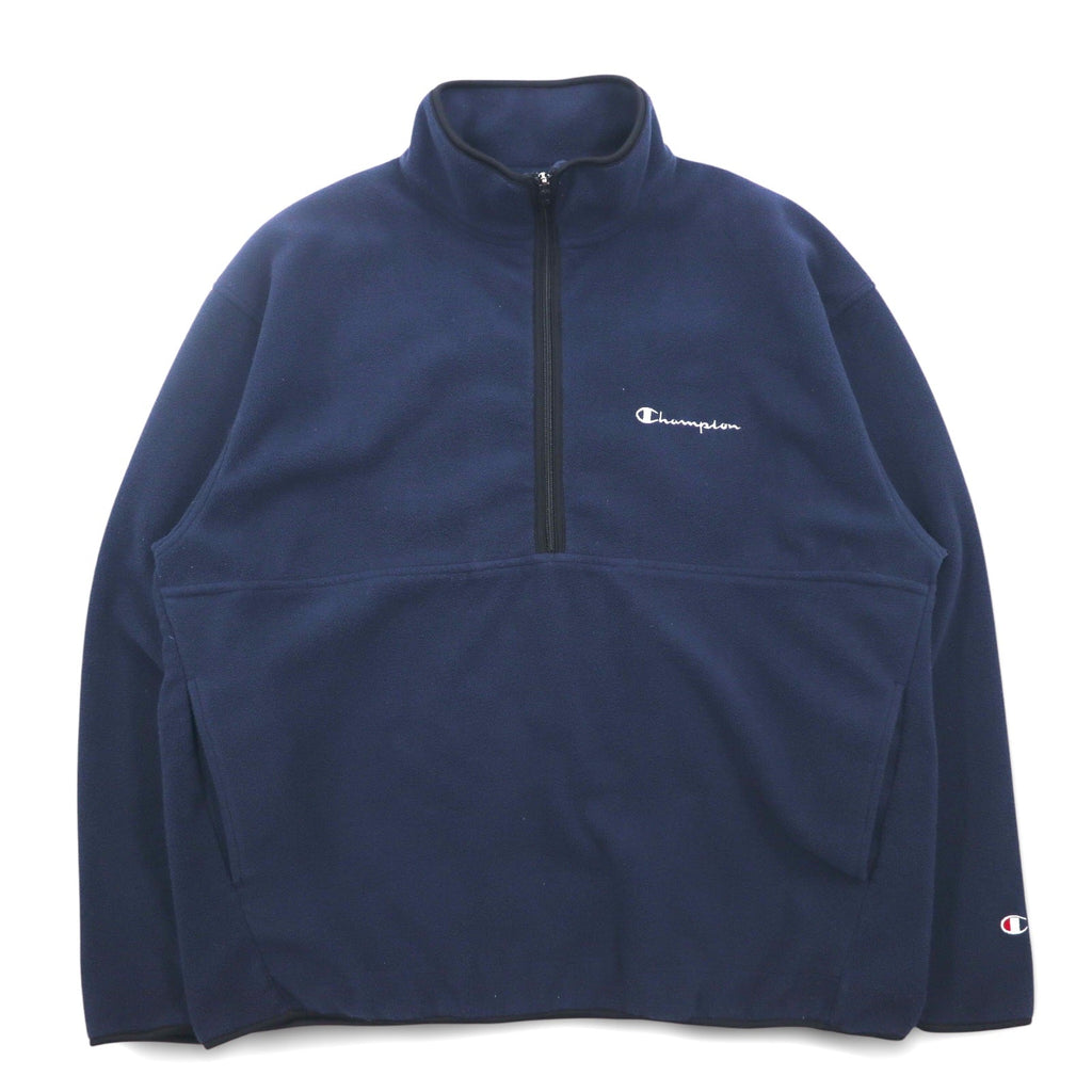 Champion ハーフジップ フリースジャケット L ネイビー ポリエステル ワンポイントロゴ刺繍