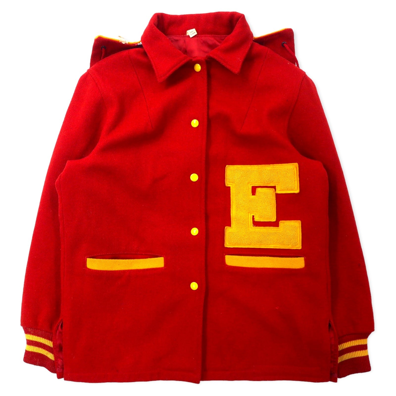 BUTWIN USA, anni '60, giacca letterman, taglia 14, lana rossa, cerniera Talon a barra, cappuccio di pelliccia di coniglio staccabile.