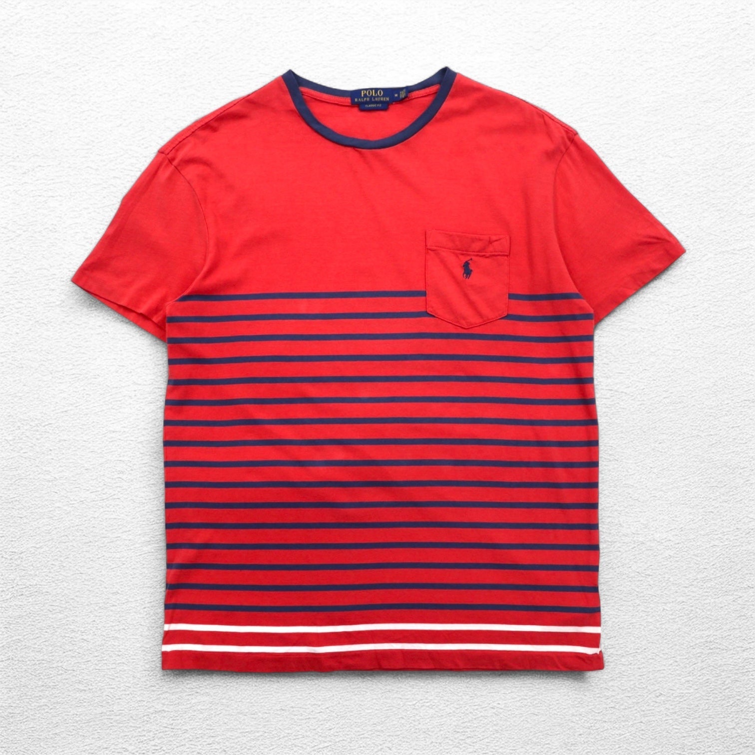POLO RALPH LAUREN T-shirt a righe con taschino Classic Fit M rosa con ricamo Small Pony