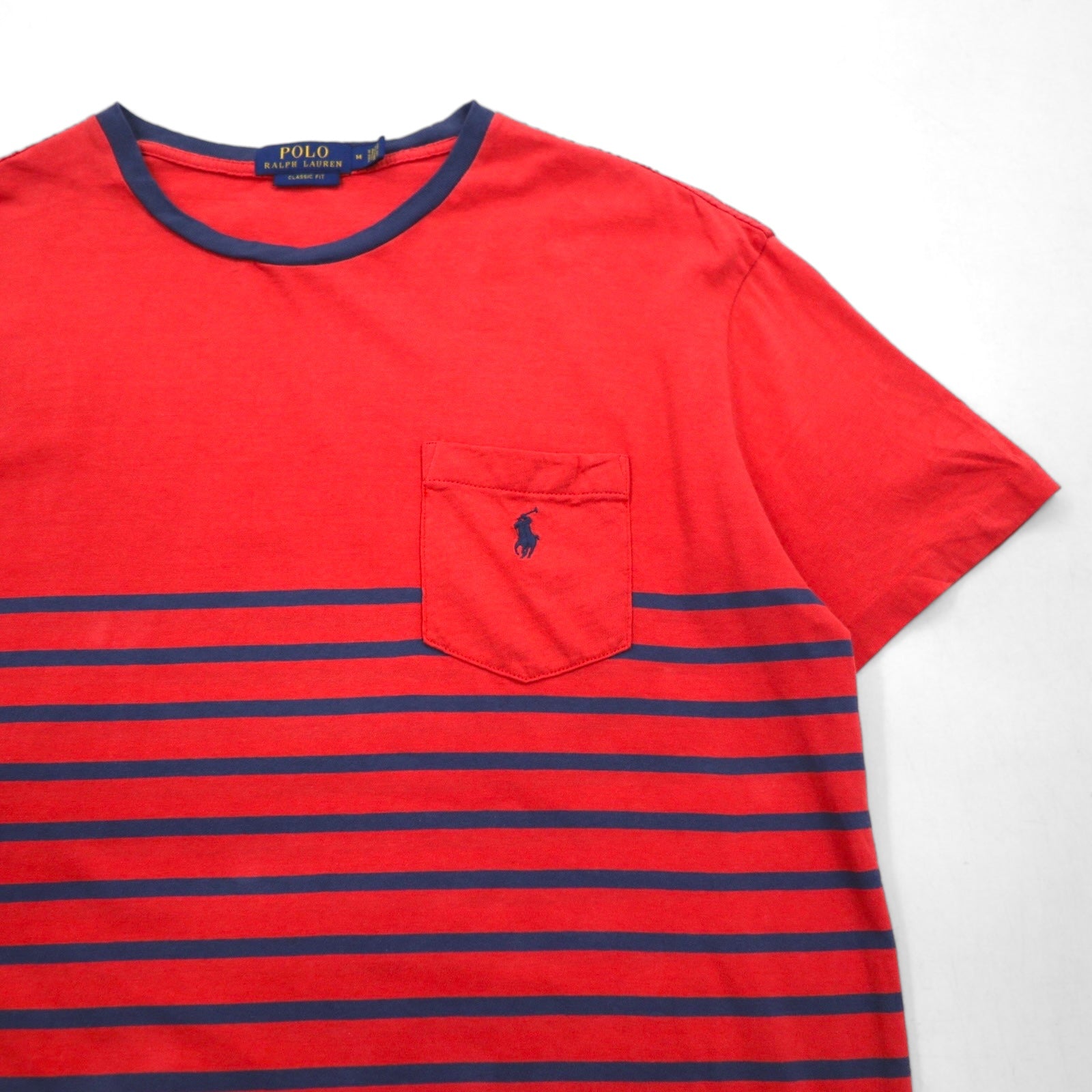 POLO RALPH LAUREN T-shirt a righe con taschino Classic Fit M rosa con ricamo Small Pony