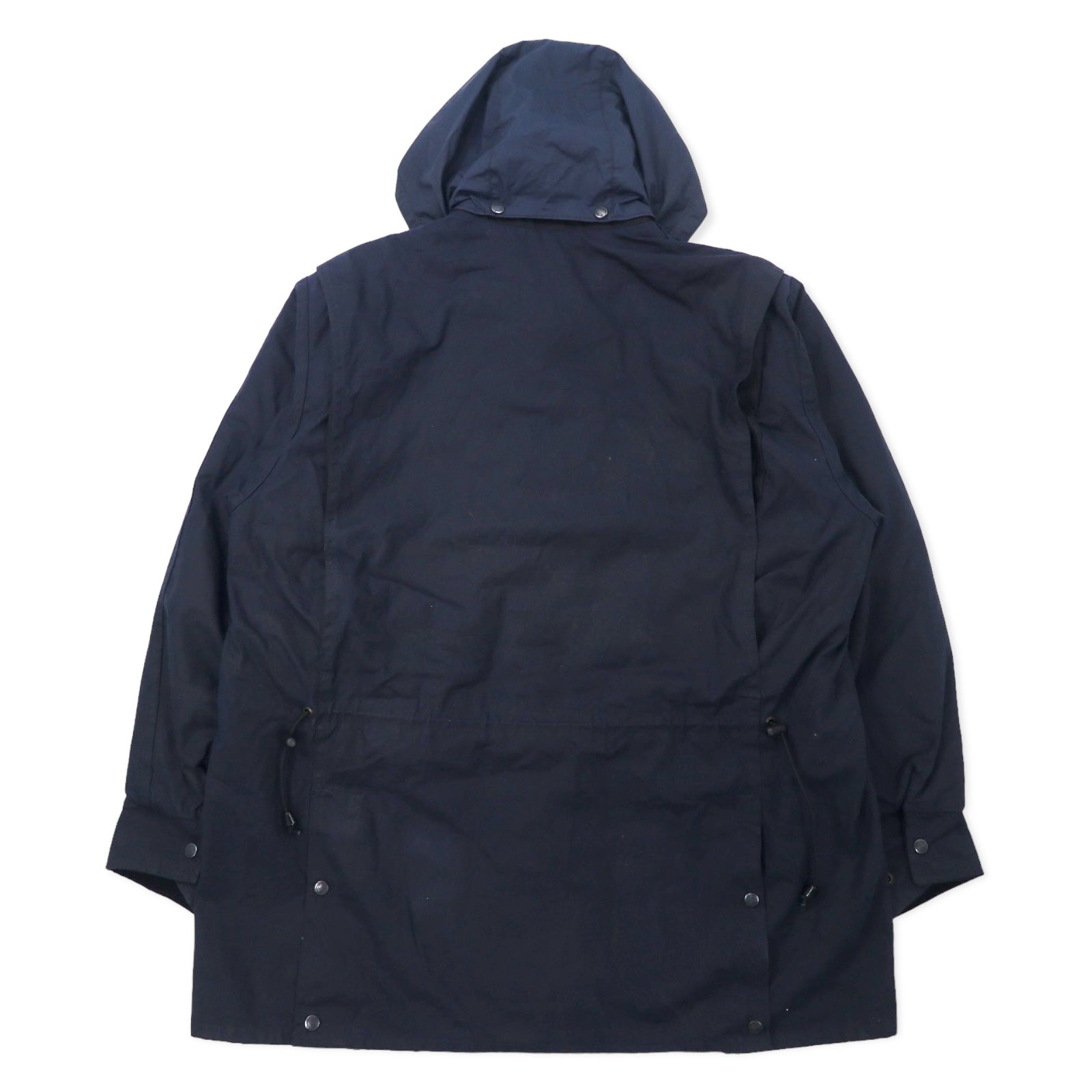 OUTBACK Giacca cerata australiana XXL blu navy in cotone, inserti in pelle, fodera a quadri, cappuccio rimovibile, coulisse