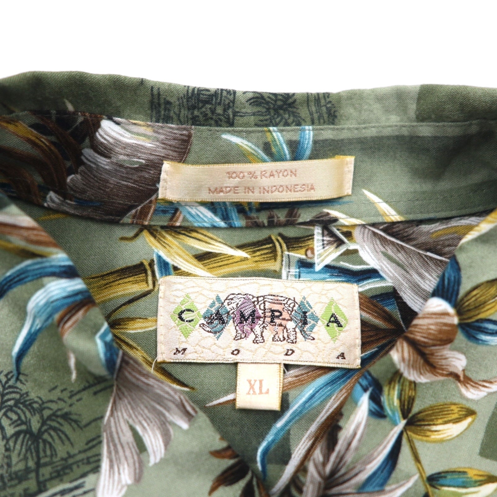 CAMPIA MODA Camicia hawaiana XL cachi viscosa fantasia motivo botanico taschino sul petto