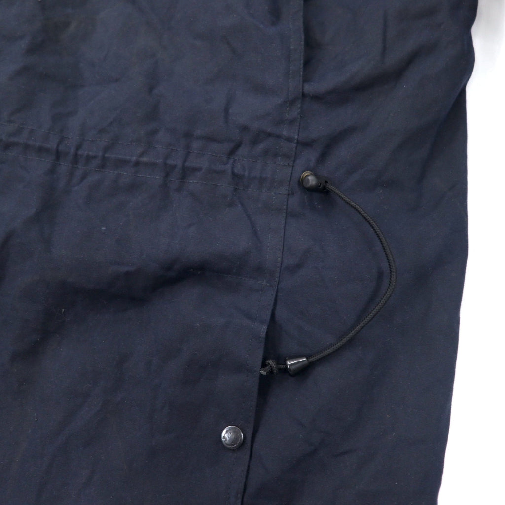 OUTBACK Giacca cerata australiana XXL blu navy in cotone, inserti in pelle, fodera a quadri, cappuccio rimovibile, coulisse