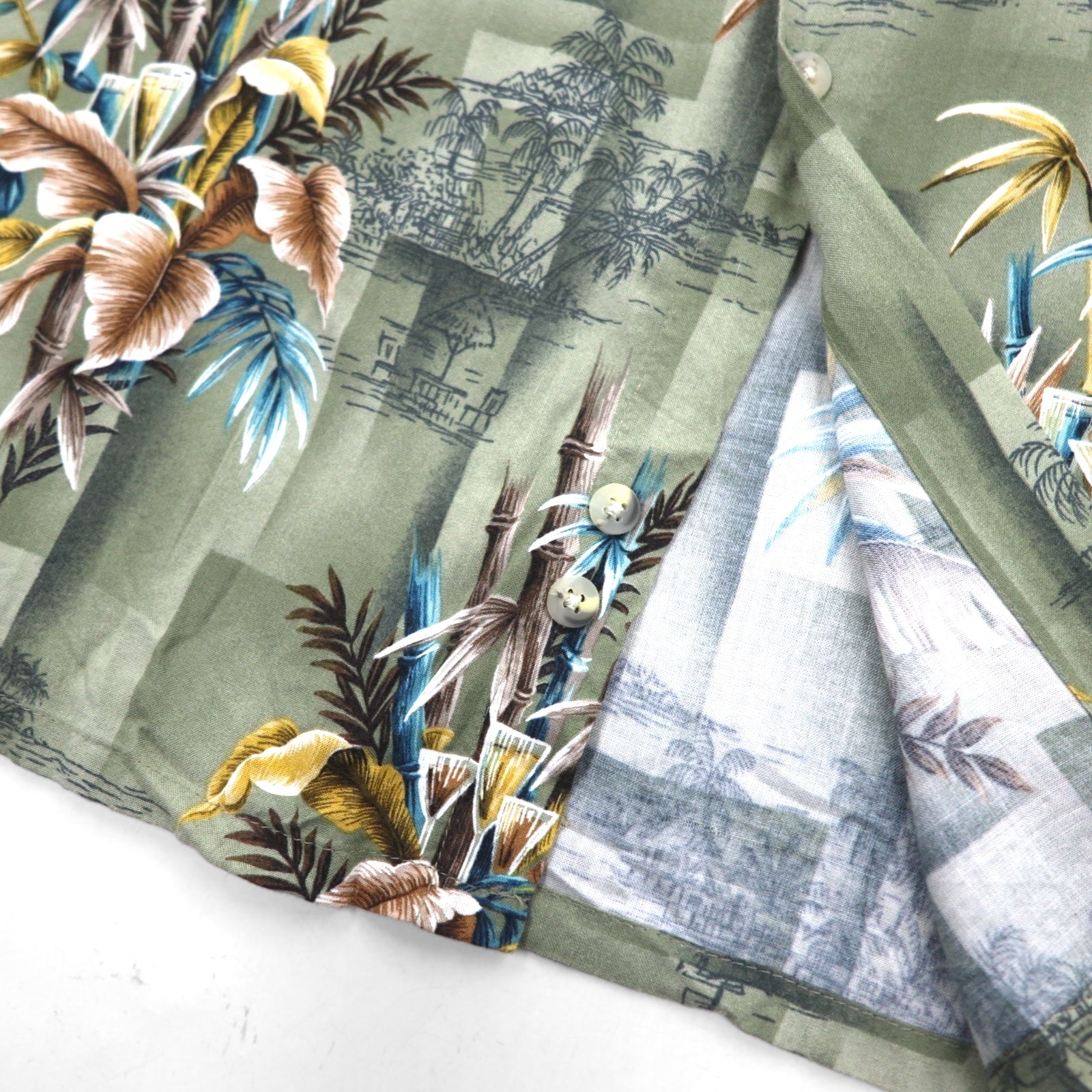 CAMPIA MODA Camicia hawaiana XL cachi viscosa fantasia motivo botanico taschino sul petto