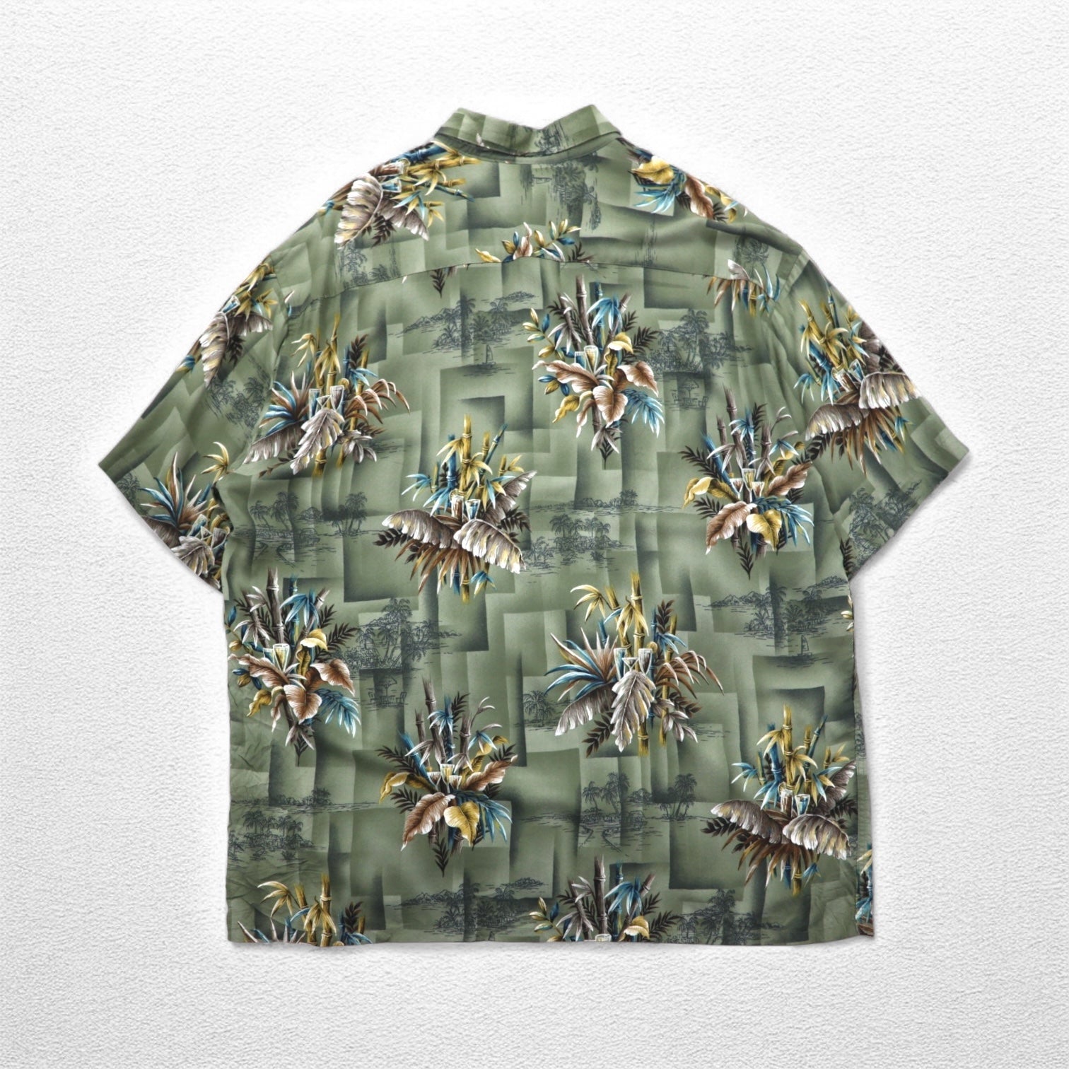 CAMPIA MODA Camicia hawaiana XL cachi viscosa fantasia motivo botanico taschino sul petto