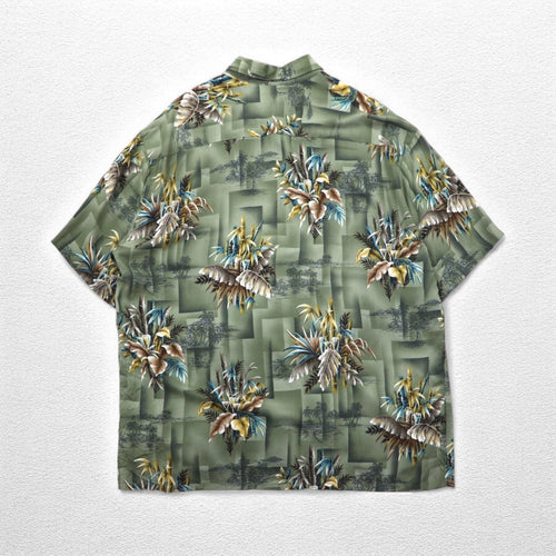 CAMPIA MODA Camicia hawaiana XL cachi viscosa fantasia motivo botanico taschino sul petto