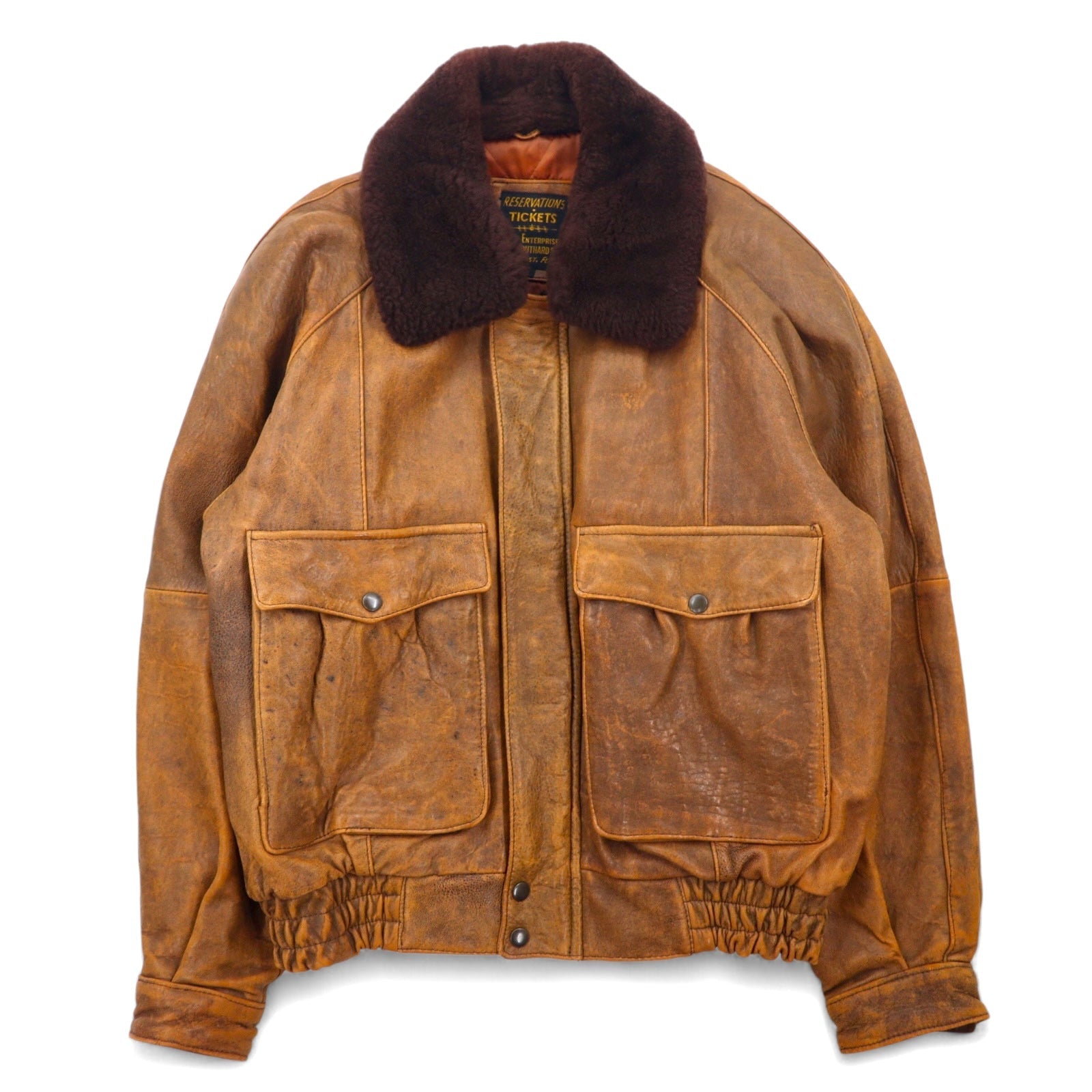 EVANS ENTERPRISES G-1 Lambskin Bomber Jacket Giacca bomber in pelle di agnello, taglia L, marrone, 100% pelle di agnello, colletto in shearling staccabile
