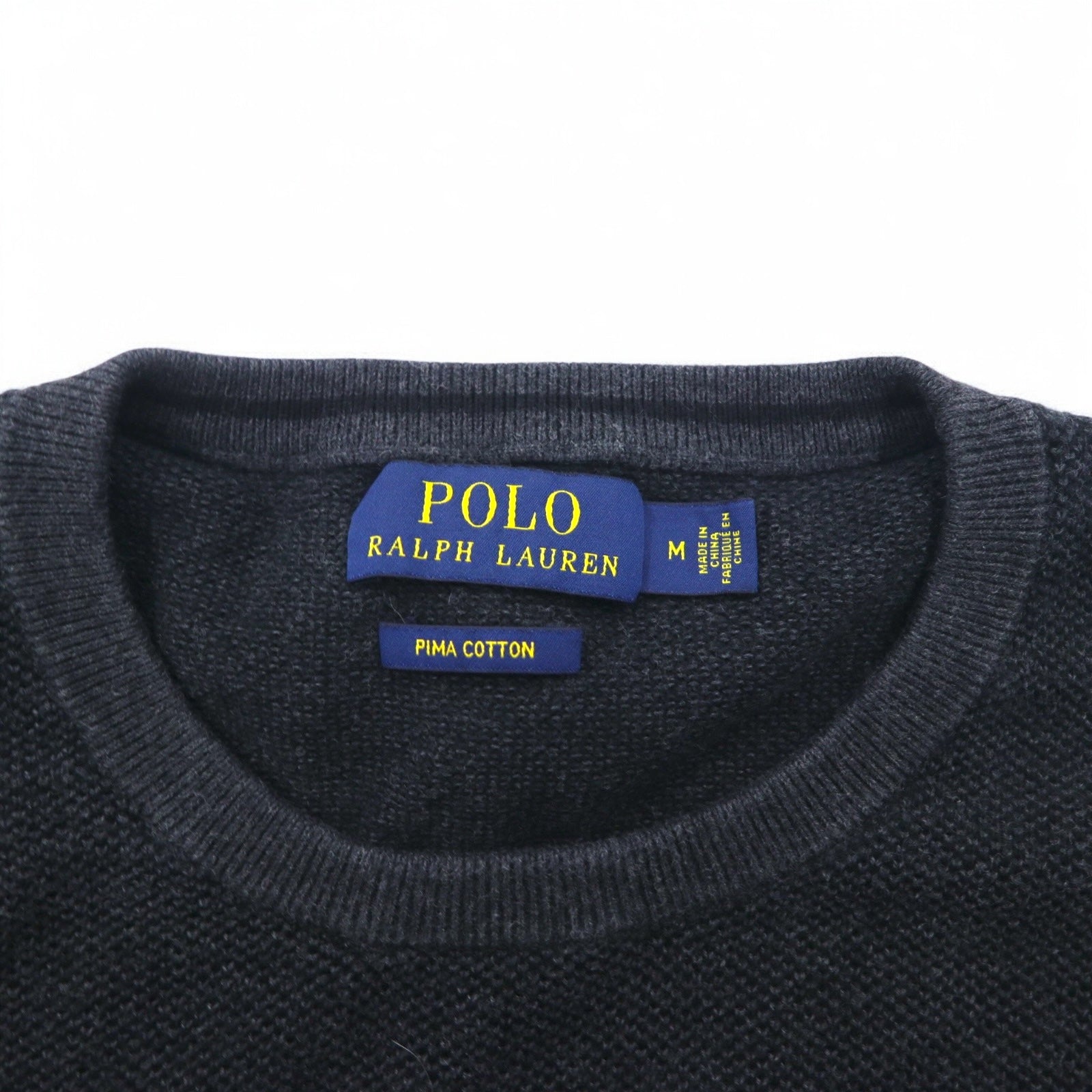 POLO RALPH LAUREN Maglione girocollo in cotone Pima, taglia M, grigio, con ricamo Small Pony