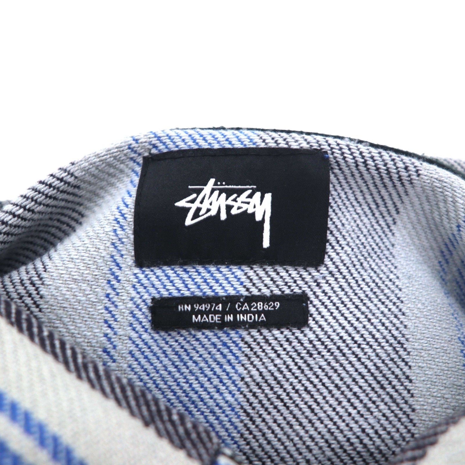 Felpa con cappuccio messicana Stussy con logo Chanel, taglia L, a righe blu, in cotone, stampa logo posteriore