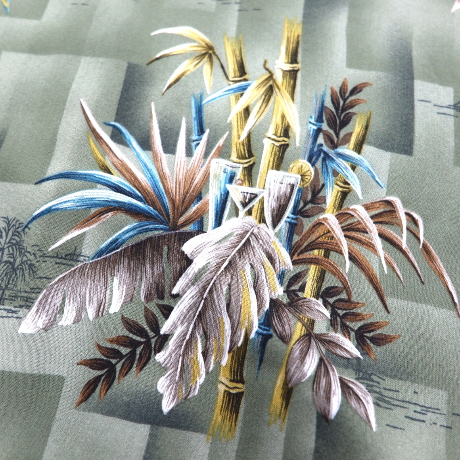 CAMPIA MODA Camicia hawaiana XL cachi viscosa fantasia motivo botanico taschino sul petto