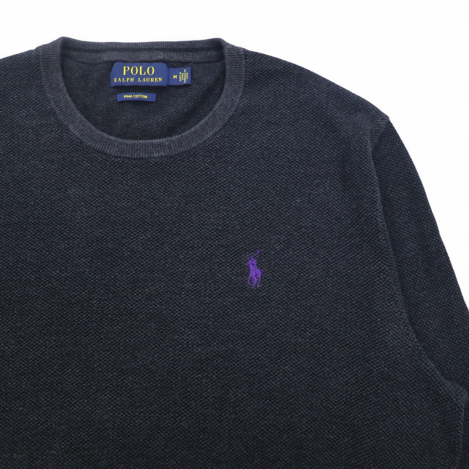 POLO RALPH LAUREN Maglione girocollo in cotone Pima, taglia M, grigio, con ricamo Small Pony