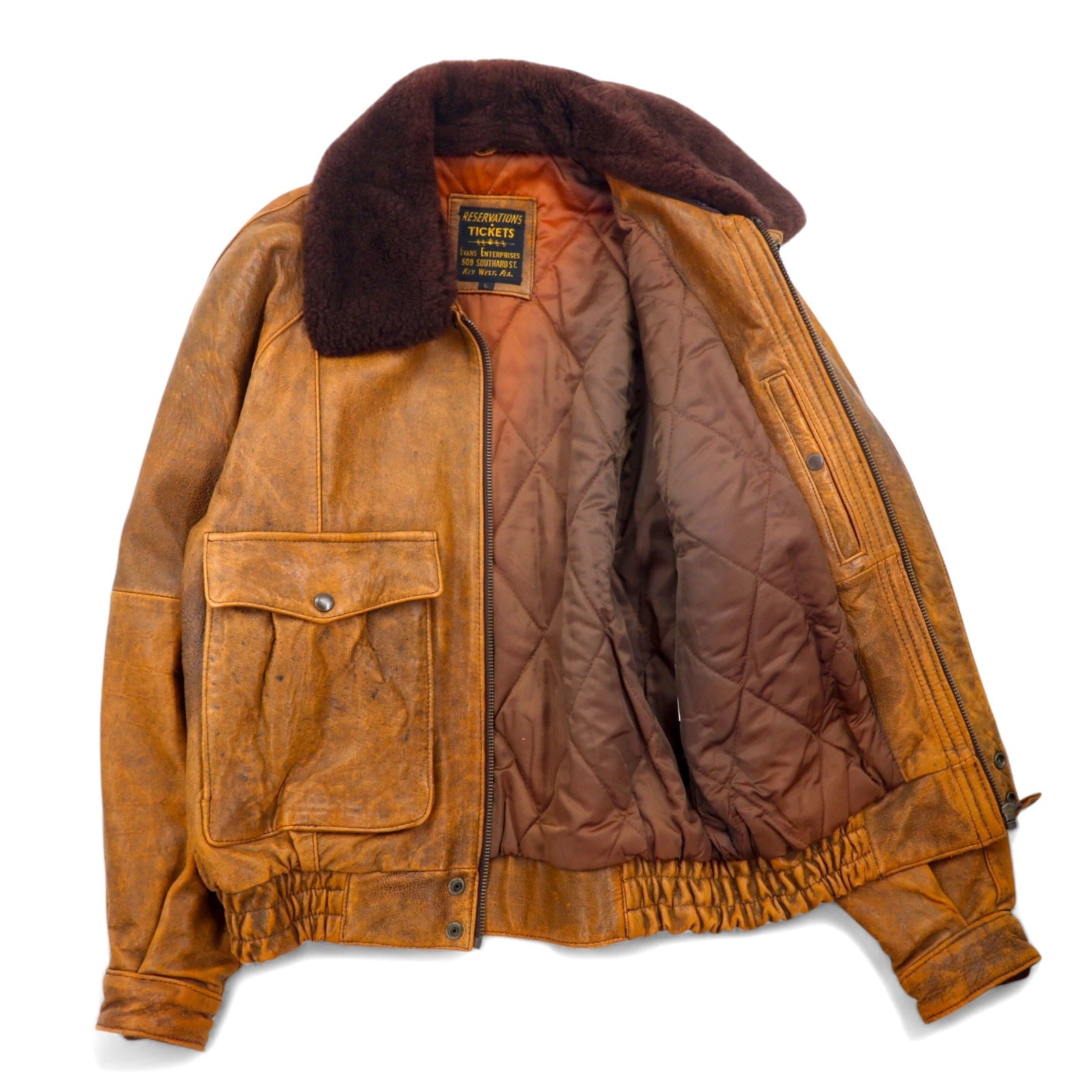 EVANS ENTERPRISES G-1 Lambskin Bomber Jacket Giacca bomber in pelle di agnello, taglia L, marrone, 100% pelle di agnello, colletto in shearling staccabile
