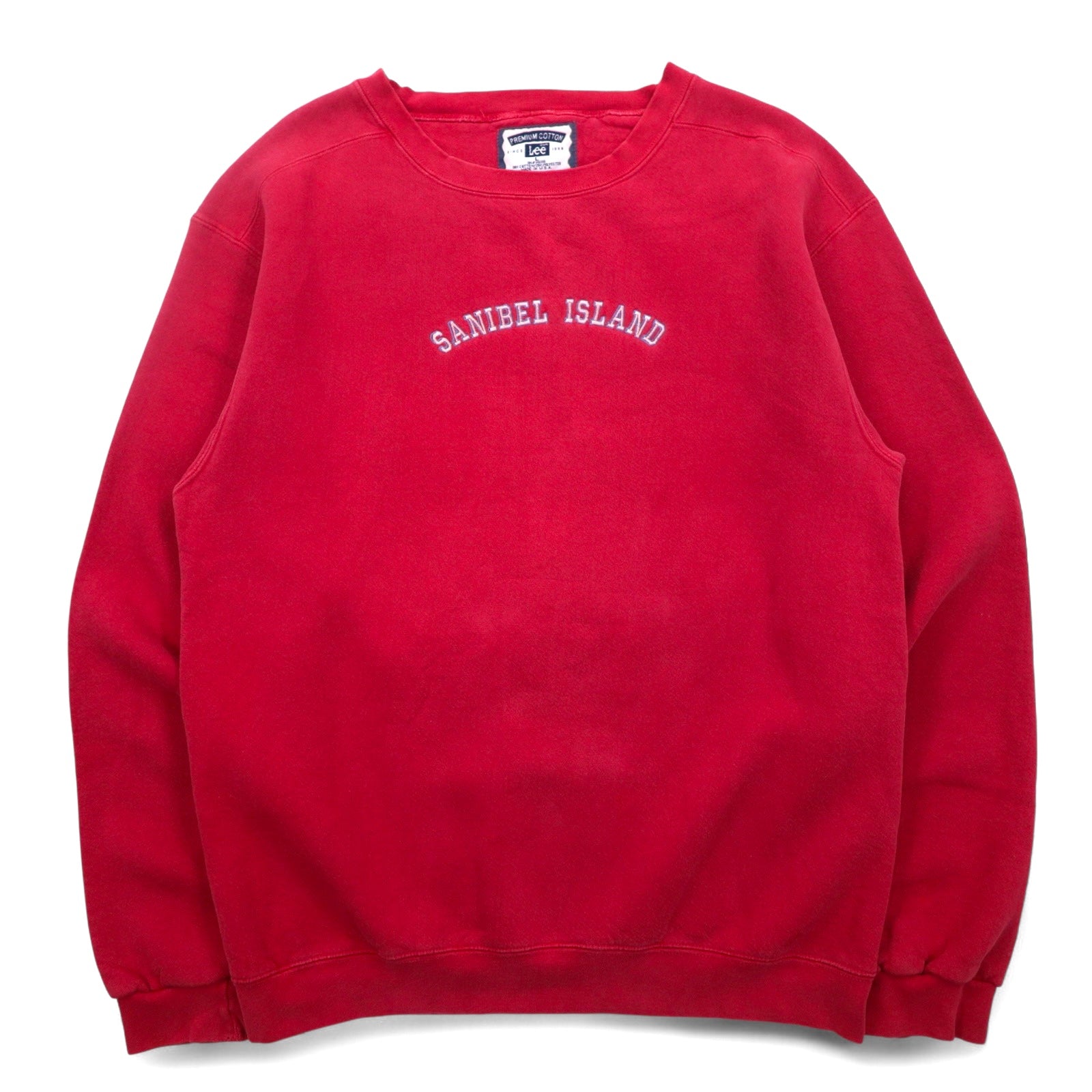 Lee anni '90 USA PREMIUM COTTON felpa L rosso cotone ricamo ad arco SANIBEL ISLAND