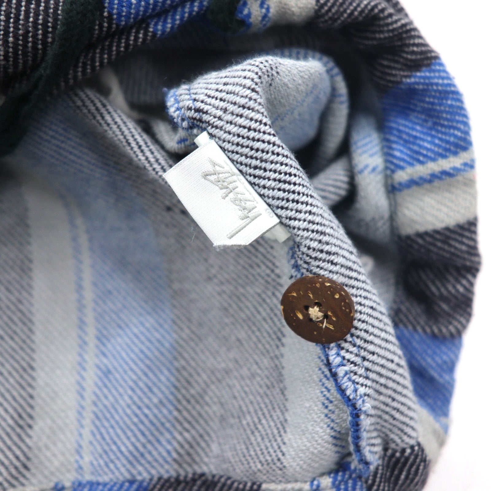 Felpa con cappuccio messicana Stussy con logo Chanel, taglia L, a righe blu, in cotone, stampa logo posteriore