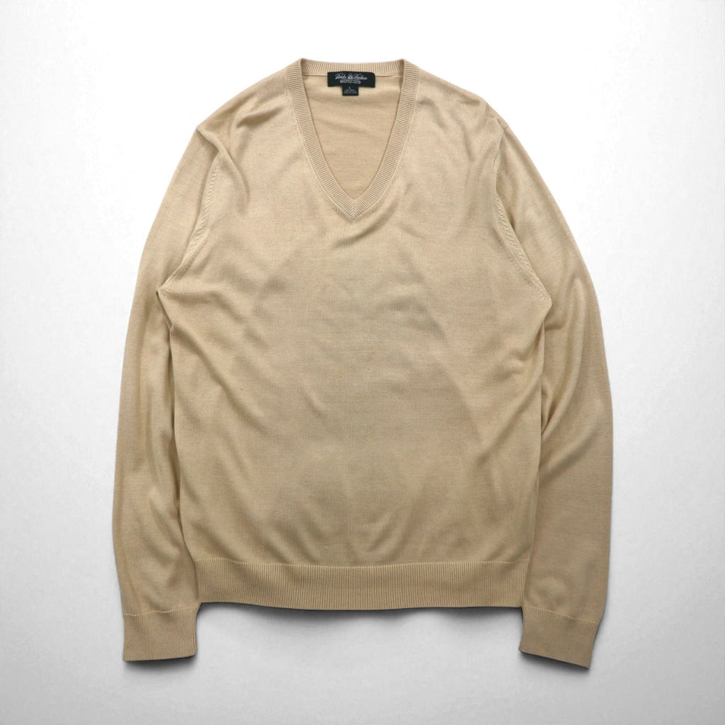 Brooks Brothers Maglione V-neck in maglia di seta L Beige Cotone COUNTRY CLUB