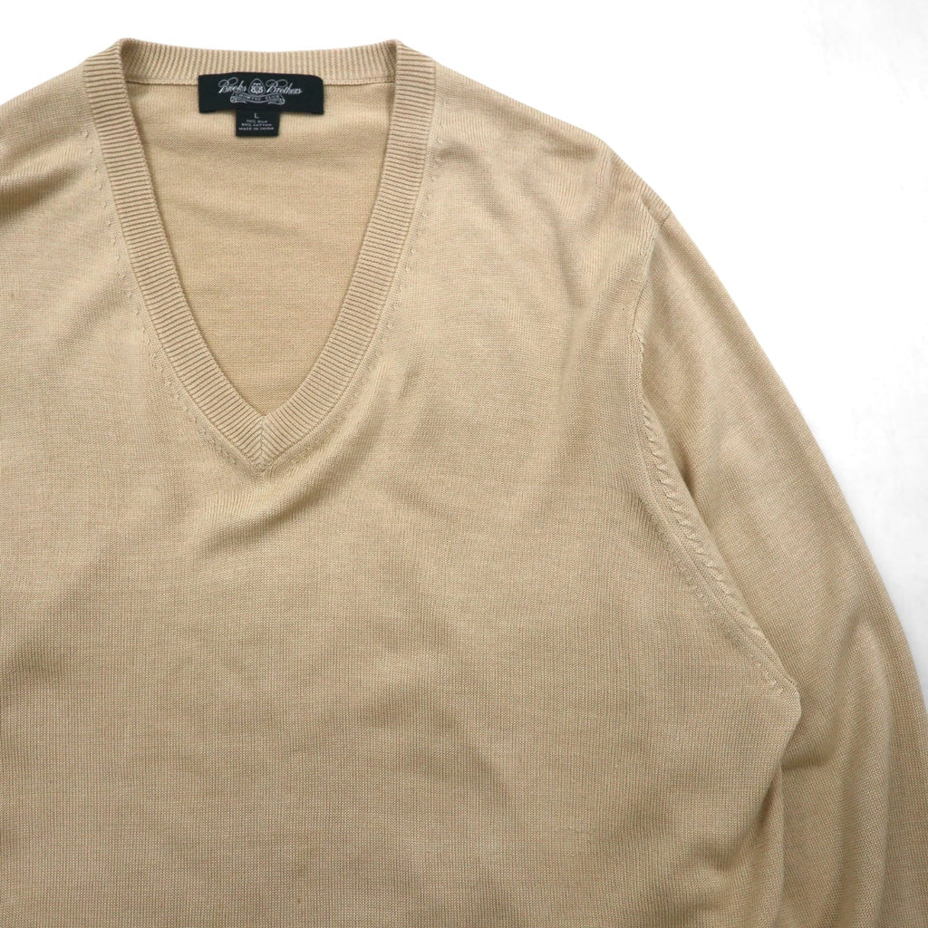 Brooks Brothers Maglione V-neck in maglia di seta L Beige Cotone COUNTRY CLUB