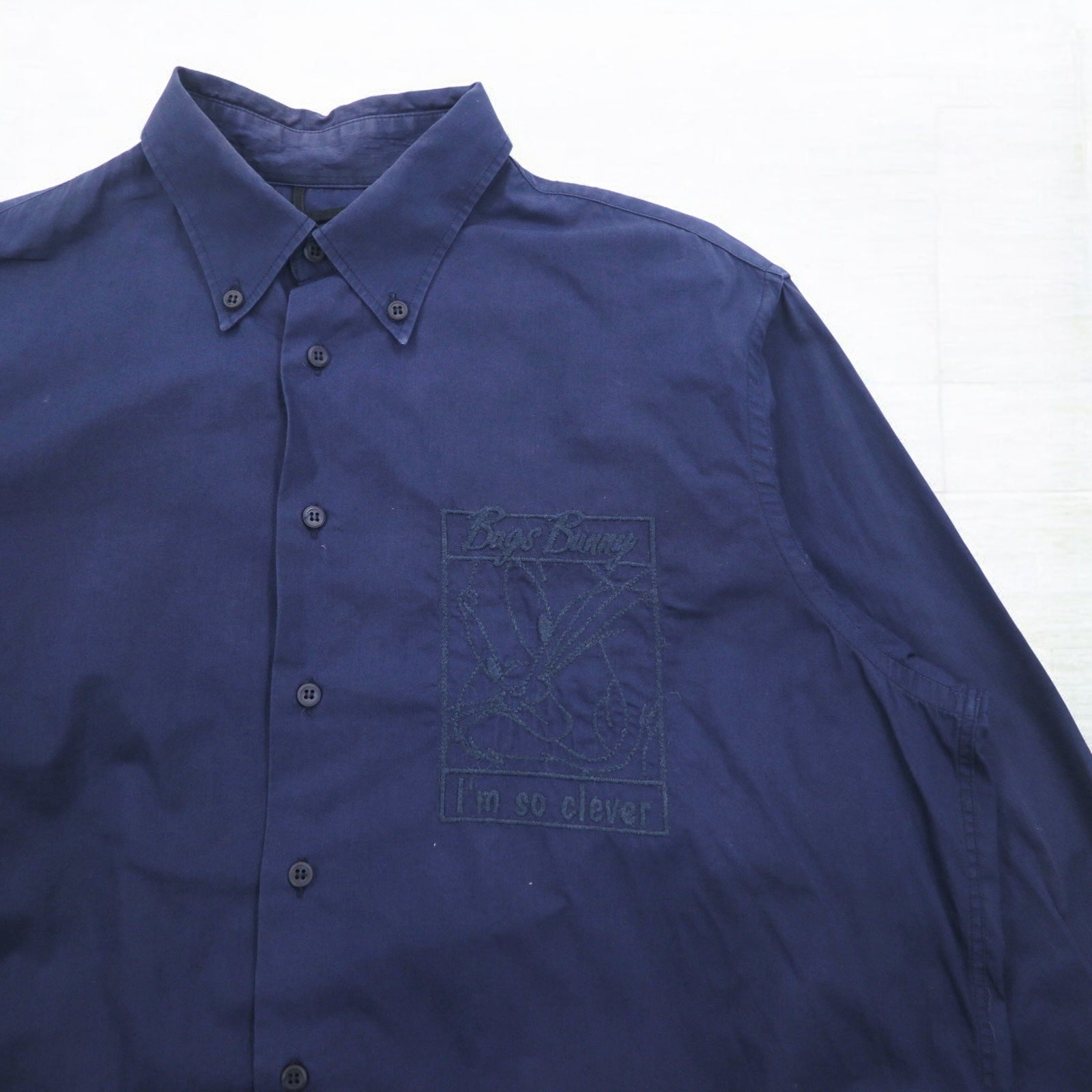 JC de Castelbajac × WARNER BROS Camicia button-down italiana anni '90 L Blu navy LOONEY TUNES Bugs Bunny Ricamo