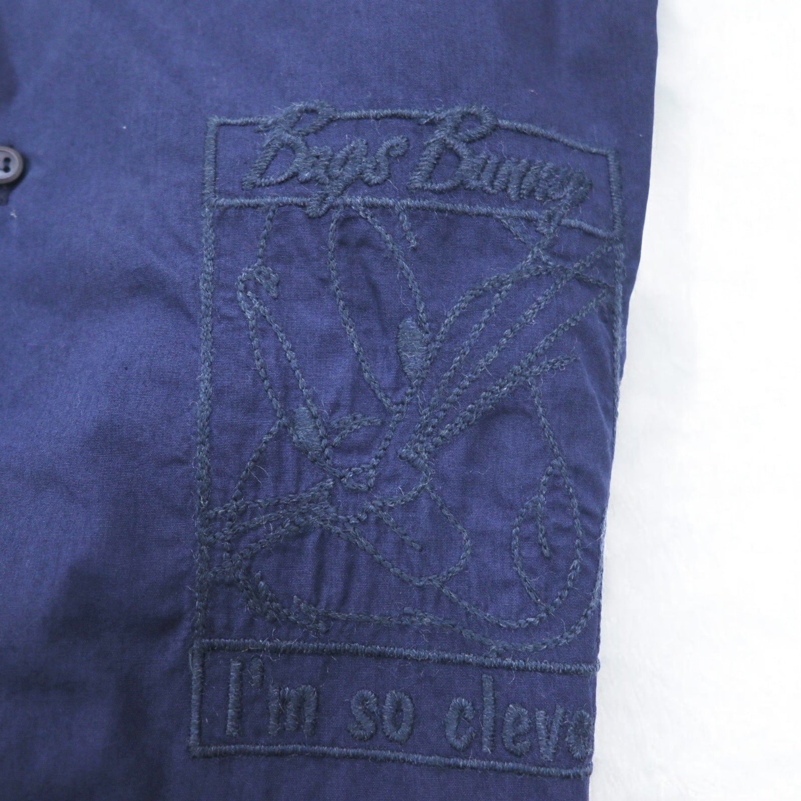 JC de Castelbajac × WARNER BROS Camicia button-down italiana anni '90 L Blu navy LOONEY TUNES Bugs Bunny Ricamo