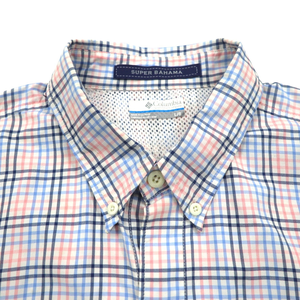 Columbia PFG Super Bahama UVカット オムニシェード バハマ フィッシングシャツ L ホワイト ブルー チェック ナイロン FM7190