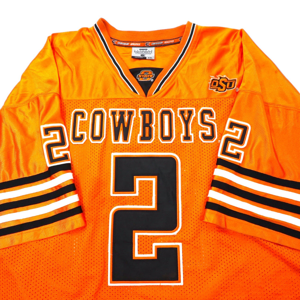 Anni '90 COLLEGE EQUIPMENT maglia da gioco XXL arancione poliestere rete numerata NCAA COWBOYS taglia grande