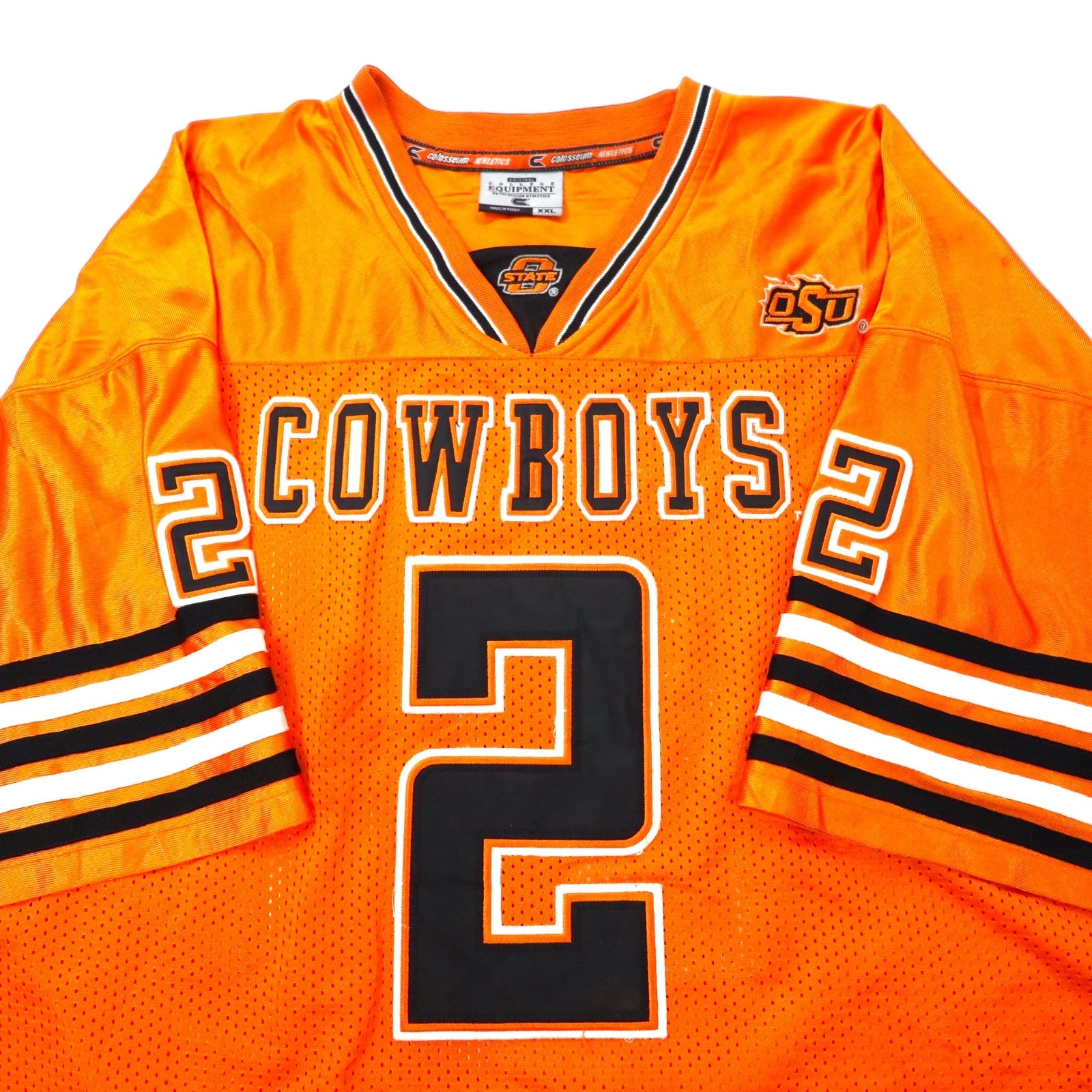 Anni '90 COLLEGE EQUIPMENT maglia da gioco XXL arancione poliestere rete numerata NCAA COWBOYS taglia grande