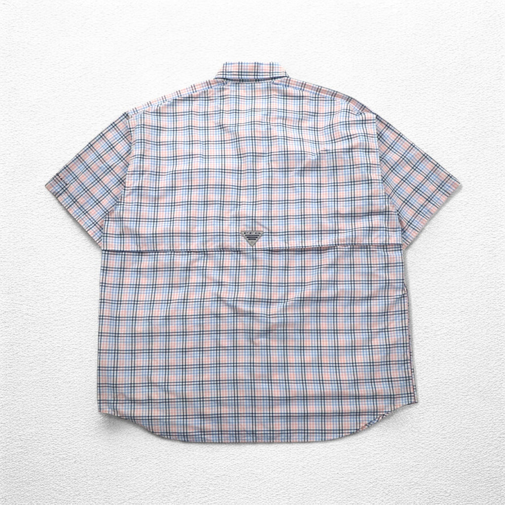 Columbia PFG Super Bahama UVカット オムニシェード バハマ フィッシングシャツ L ホワイト ブルー チェック ナイロン FM7190