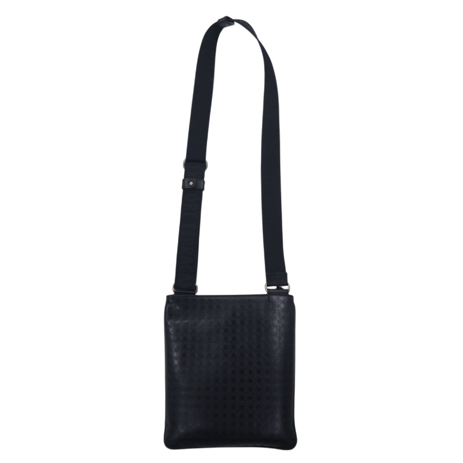 Salvatore Ferragamo Borsa a Spalla Gamma Soft Nera in Pelle, Made in Italy, Monogramma Gancini Goffrato FB-24 9420