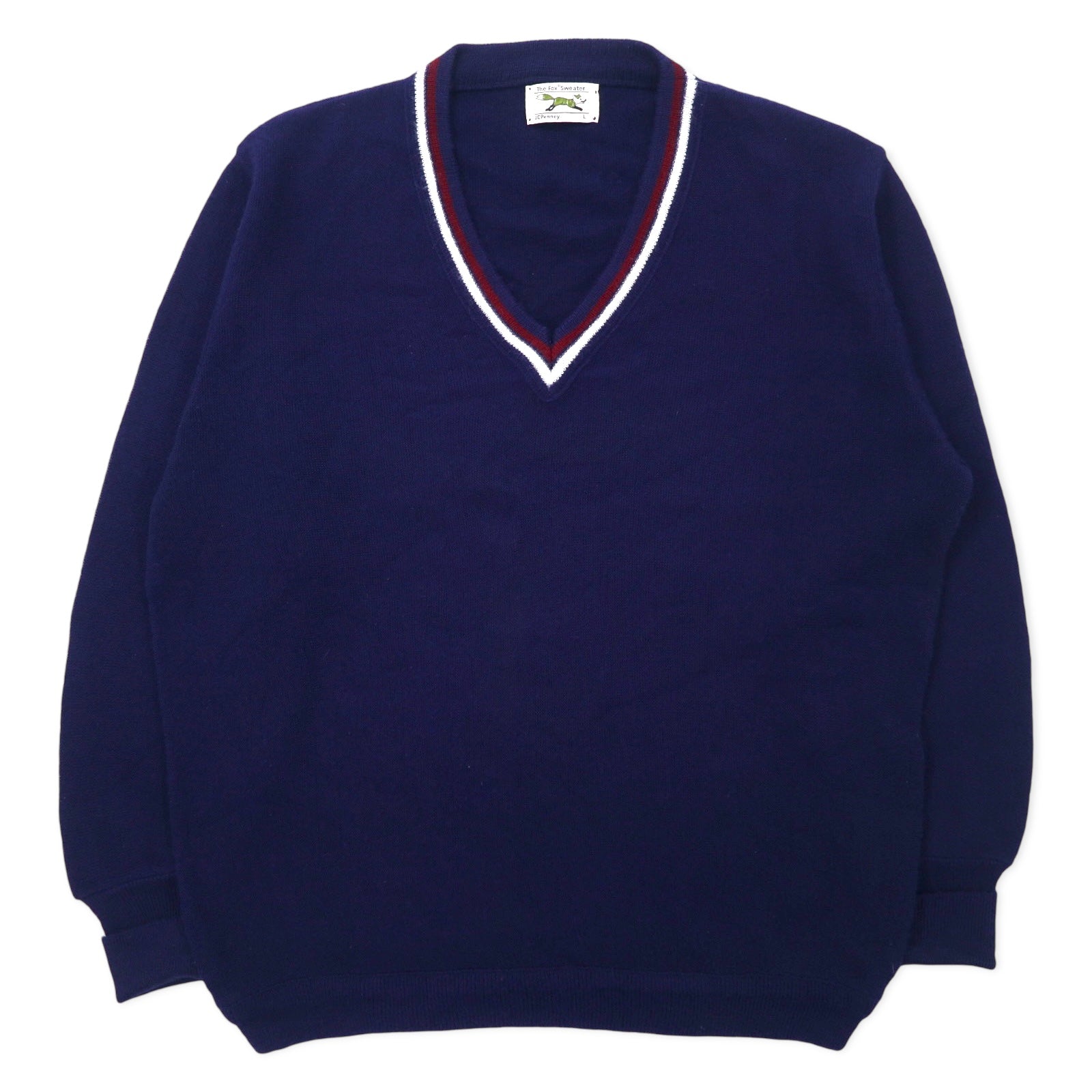 JC Penney anni '80 scollo a V maglione in maglia acrilica L blu navy The Fox Sweater