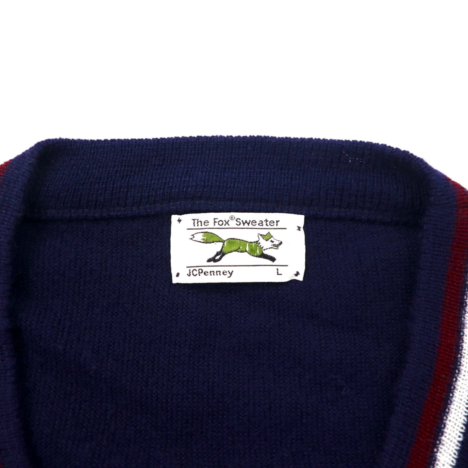 JC Penney anni '80 scollo a V maglione in maglia acrilica L blu navy The Fox Sweater