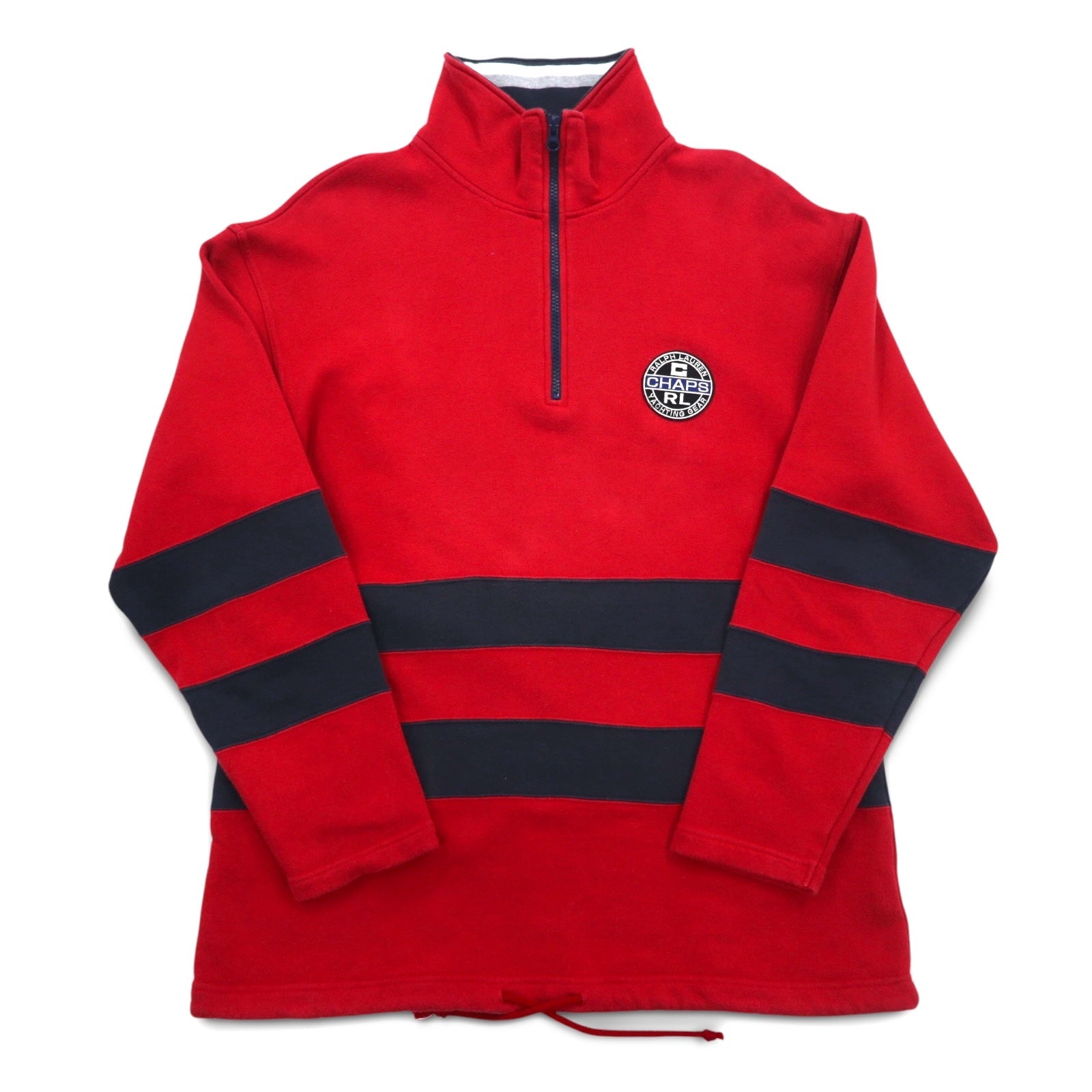 CHAPS RALPH LAUREN anni '90 felpa a mezza zip taglia L rossa in cotone con coulisse
