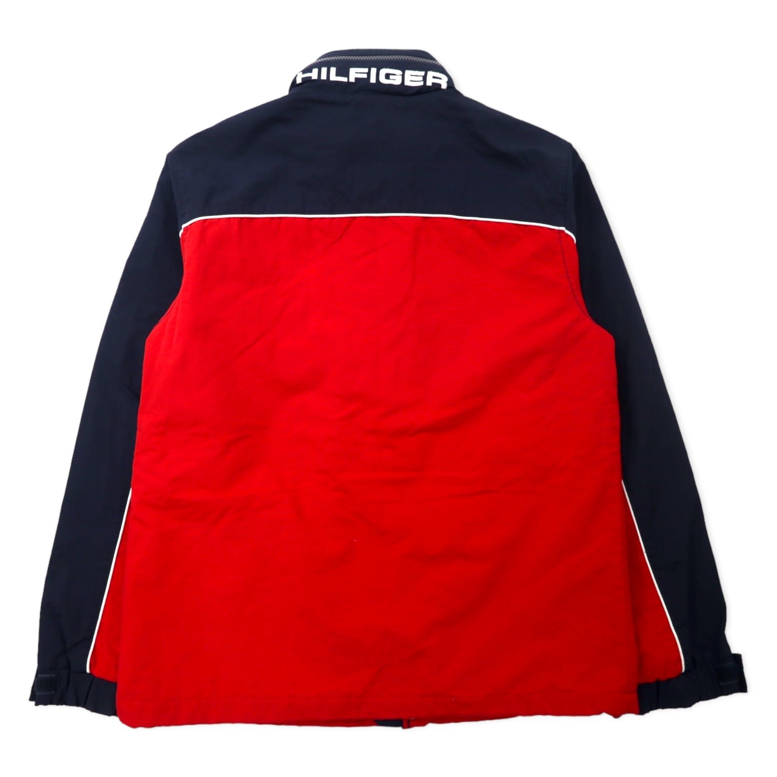 TOMMY HILFIGER Giacca a vela L Blu Navy Rosso Nylon Fodera in pile Cappuccio a scomparsa