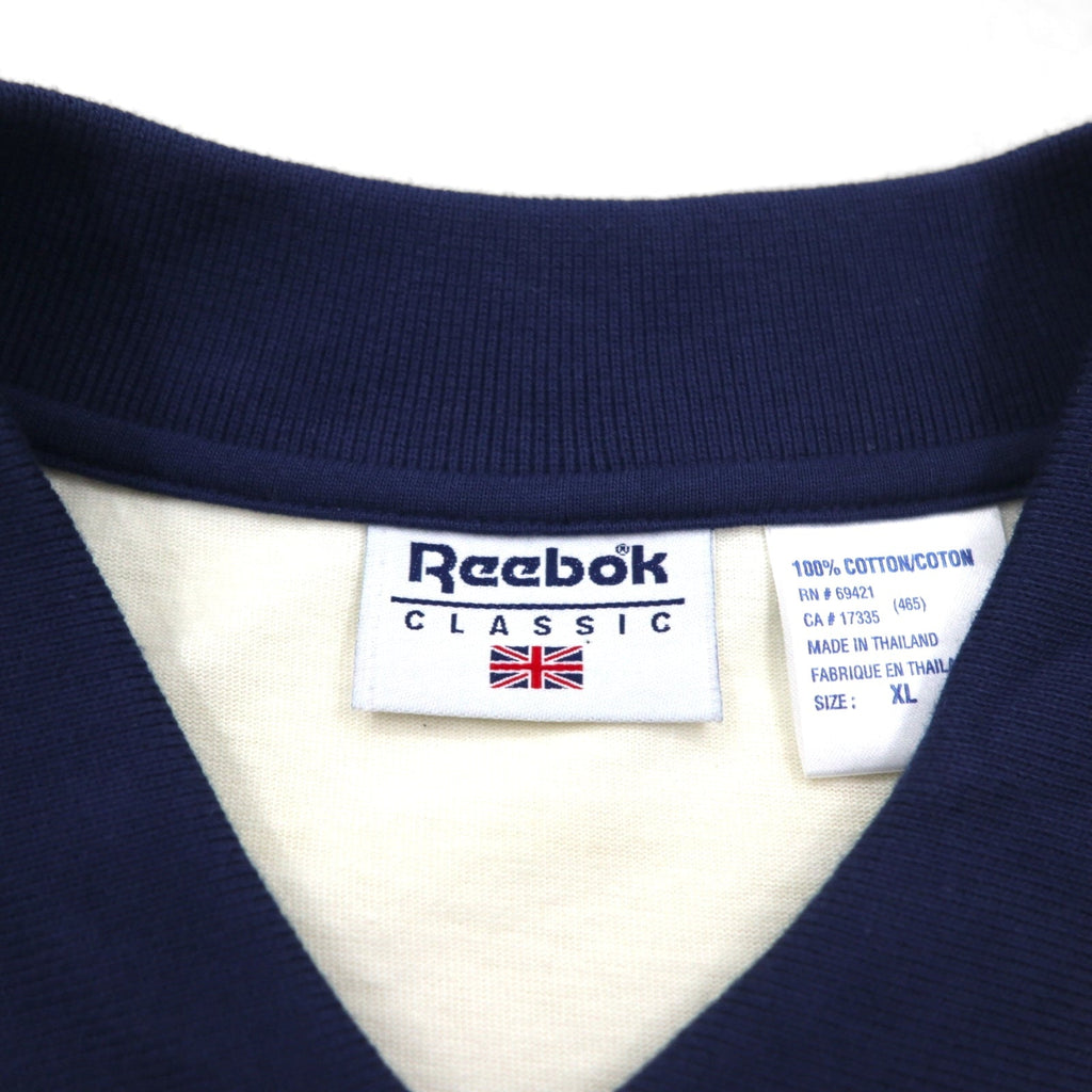 Reebok CLASSIC Polo design a righe XL Panna Navy Cotone Nuovo con etichette