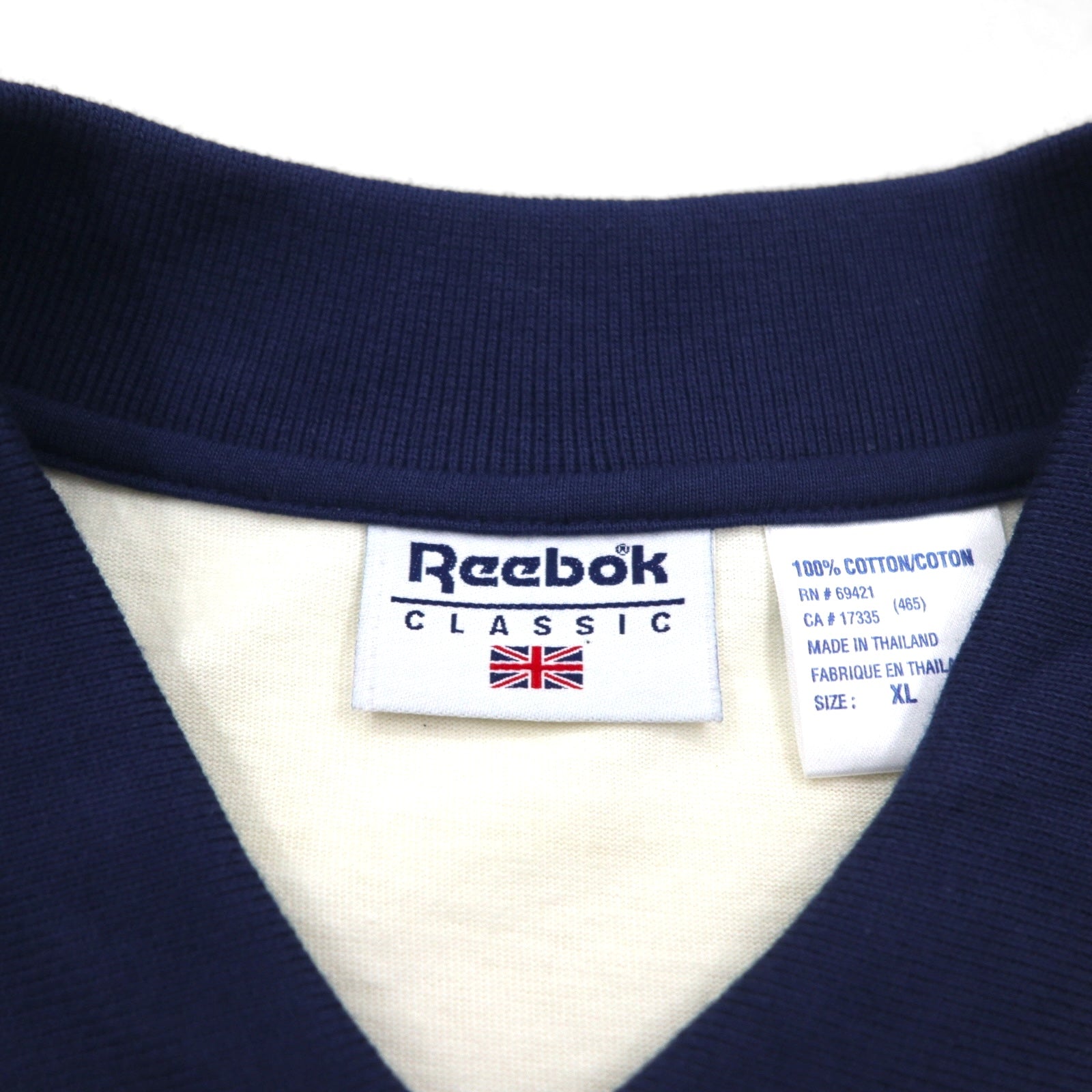 Reebok CLASSIC Polo design a righe XL Panna Navy Cotone Nuovo con etichette
