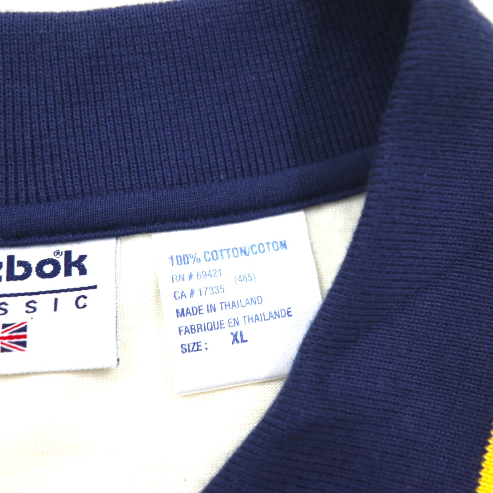 Reebok CLASSIC Polo design a righe XL Panna Navy Cotone Nuovo con etichette