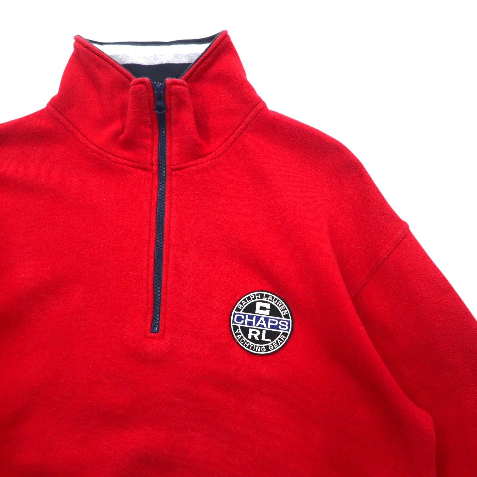CHAPS RALPH LAUREN anni '90 felpa a mezza zip taglia L rossa in cotone con coulisse