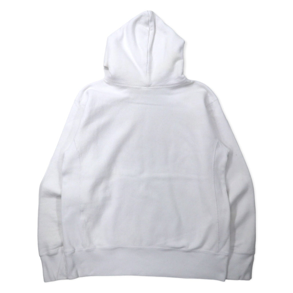 Champion リバースウィーブ パーカー XXL ホワイト コットン 裏起毛 HORNELL 染み込みプリント 青単タグ 復刻 REVERSE WEAVE Pullover Hooded SWEATSHIRT C3-W111