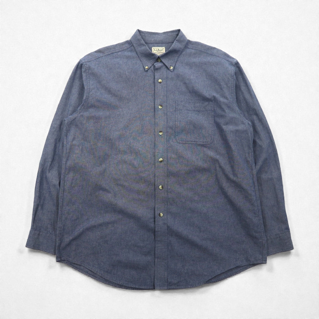L.L.Bean 00年代 シャンブレー ボタンダウン シャツ L ブルー コットン DUG3