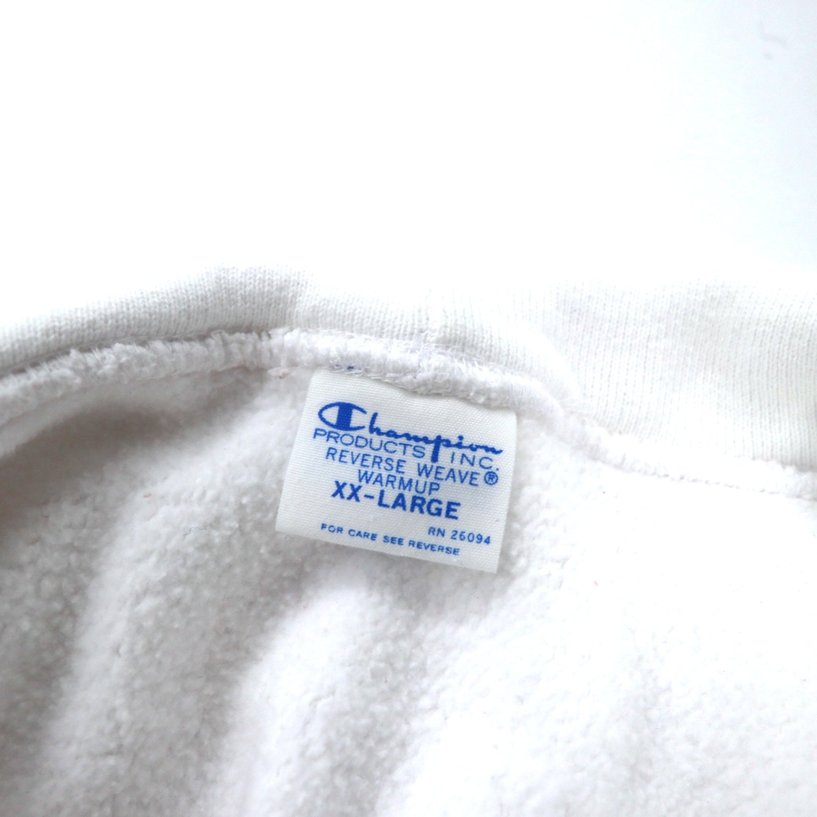 Champion Reverse Weave Felpa con Cappuccio XXL Bianca Cotone Interno Felpato Stampa "Hornell" invecchiata Etichetta Blu (riproduzione) REVERSE WEAVE Pullover Hooded SWEATSHIRT C3-W111